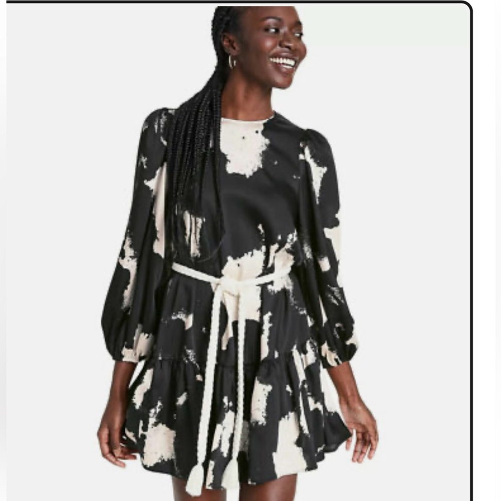 Aldo Black and Cream Wrap Sundress with Bishop Sleeves